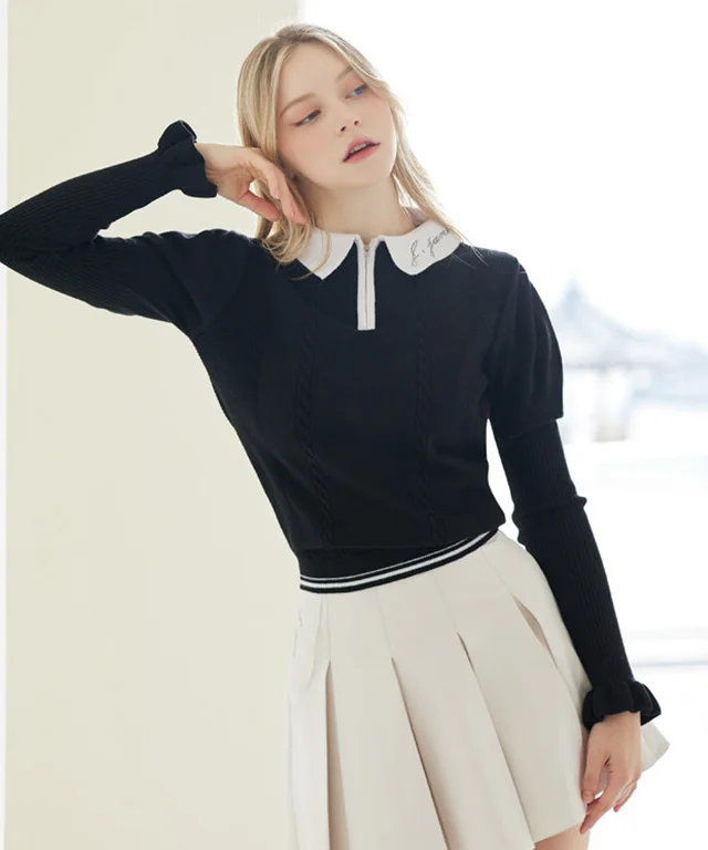 J.Jane Puff Sleeve Collar Knit - Black