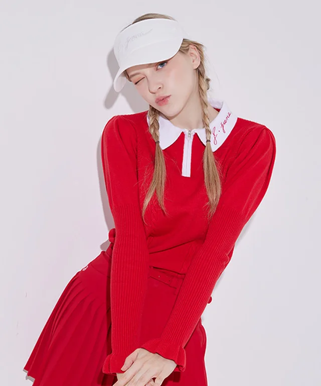 J.Jane Puff Sleeve Collar Knit - Red