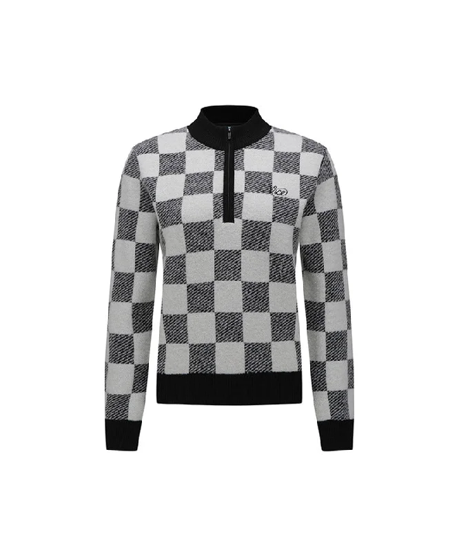 Vice Golf Atelier Women's Checker Board Windproof Half Zip-Up Sweater - White