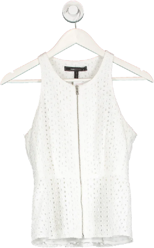 BCBGMAXAZRIA White Zip Front Broderie Top UK XS