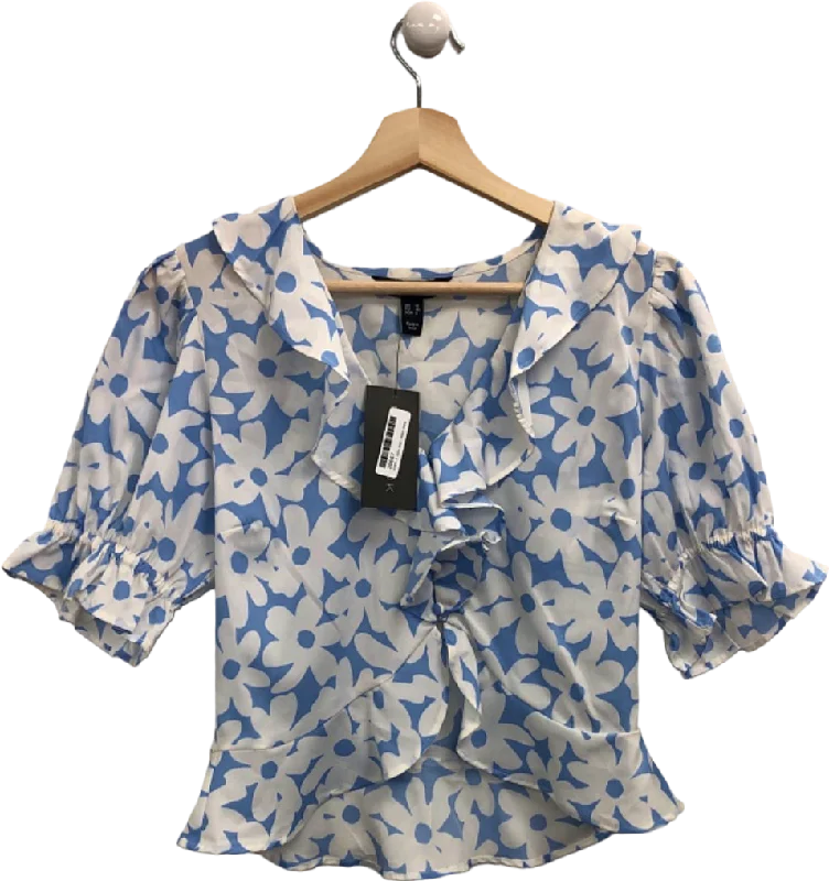 New Look Blue Floral Print Blouse UK 10