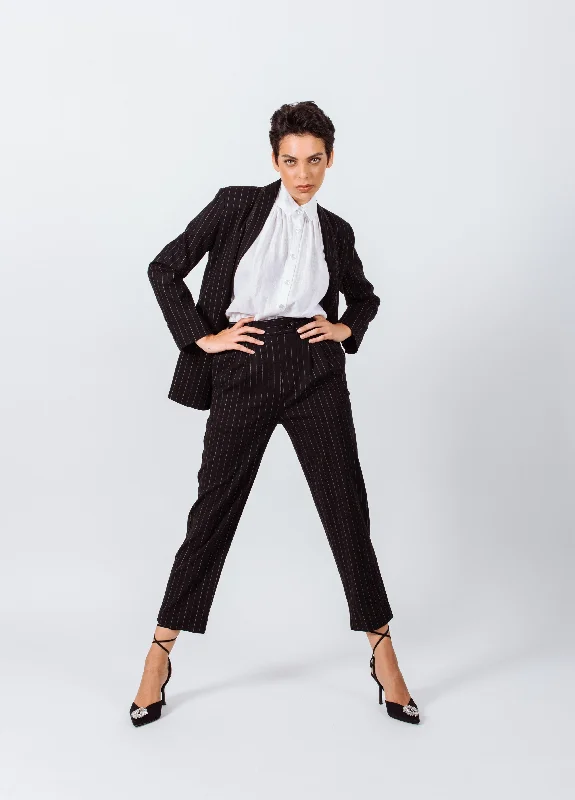 Black Pinstripes Suit Pants