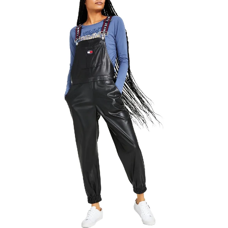 Womens Faux Leather Jogger Overall