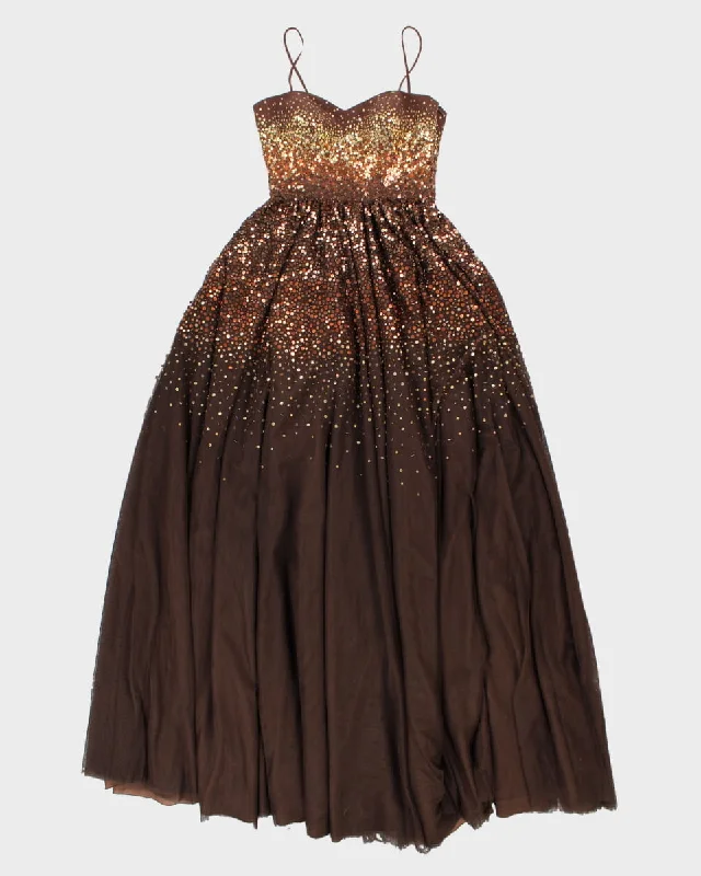 Beaded Brown and Gold Stunning Evening Occasion Dress - S XS