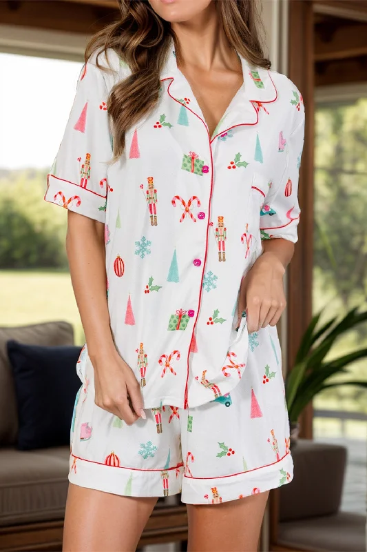 Printed Short Sleeve Top and Shorts Lounge Set