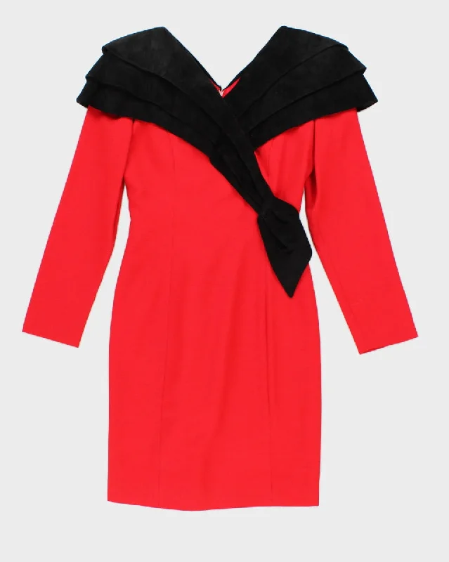 Red With Black Suede Cocktail Dress - S