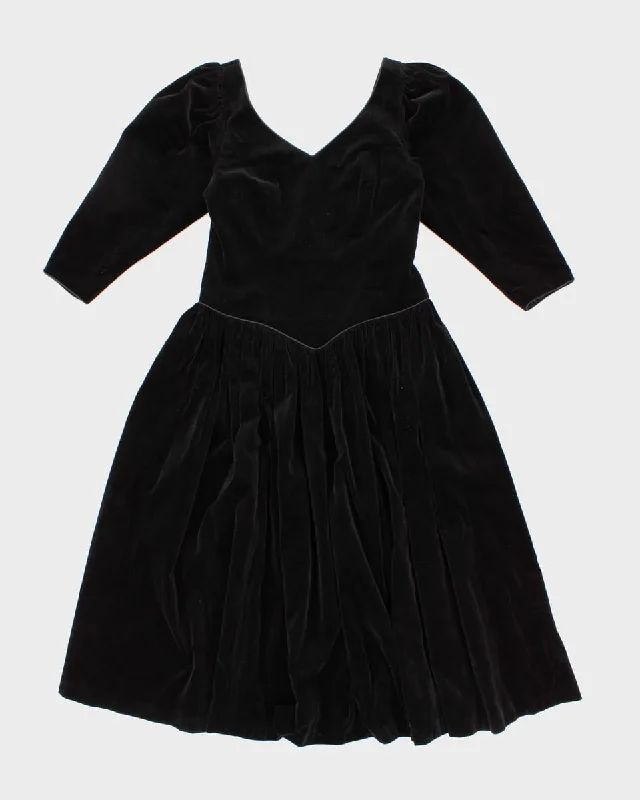 Vintage 80s Laura Ashley Black Velvet Dress - S