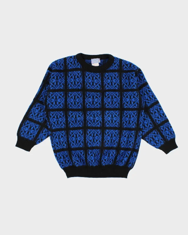 Vintage Natural High Blue Patterned Knitted Jumper - L